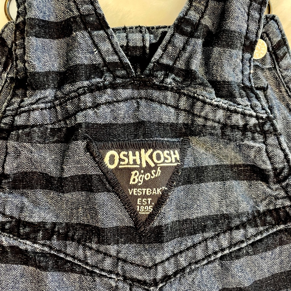 OshKosh B'gosh Striped Shortalls 9M Denim with Blue Horizontal Stripes - Picture 6 of 14